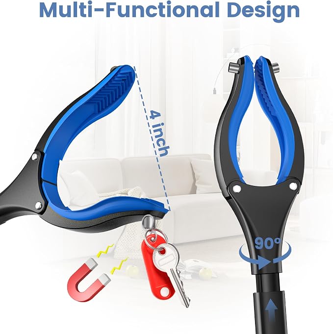 2 Pack 36 Inch Grabber Reacher Tool for Seniors, Foldable Reacher Grabbers Pickup Stick with Anti-Slip 90° Rotating Jaw, 4" Wide Extended Claw with Magnet for Disabled