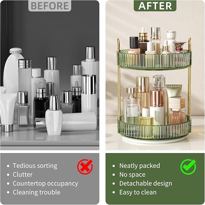 360° Rotating Makeup Organizer, Large Capacity Skincare Organizer, 2 Tier Cosmetic Skin Care Perfume Dresser Organizer, Fits Cosmetics, Perfume, Skin Care, Lipstick
