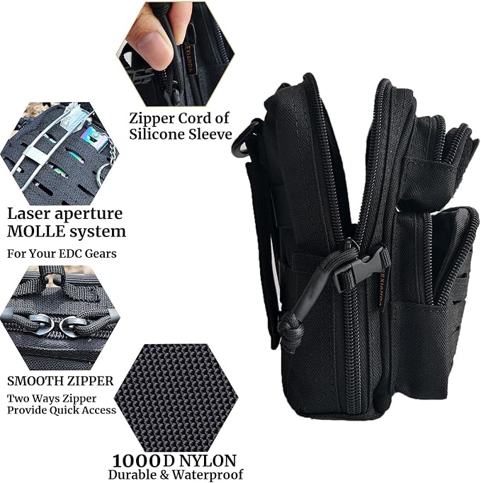 2 Pack Tactical Molle Utility Pouchs,Mini Belt Pouch EDC Pouch Tactical Phone Pouches Outdoor Admin Tool Pouch Medical EDC IFAK Pack with US Flag Patch