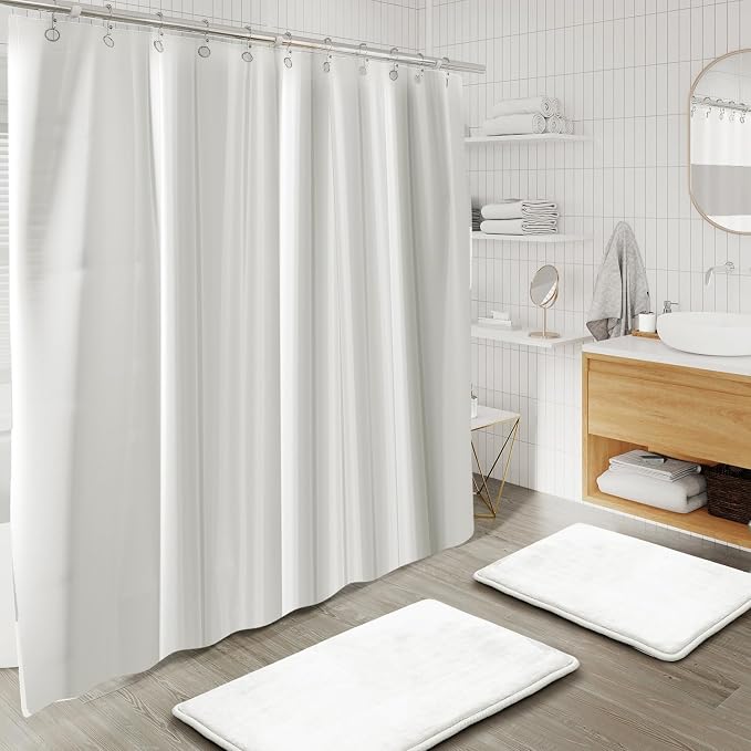 Clara Clark Bathroom Set - White Bathroom Accessories Set, 20PC Bathroom Accessory Set, Shower Curtain Set with Liner, Toothbrush Holder, Soap Dispenser, Soap Dish, Toilet Brush Holder, and Trash Can