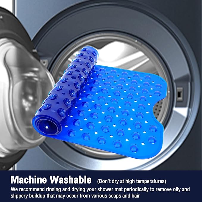 Extra Long Bathtub Mat Non Slip, Clear Navy Blue Soft Bath Mat for Tub 40 x 16 Inch Full Size, Long Shower Mats for Bathroom Floor, Big Suction Cups and Drain Holes, Easy Washable, BPA Free