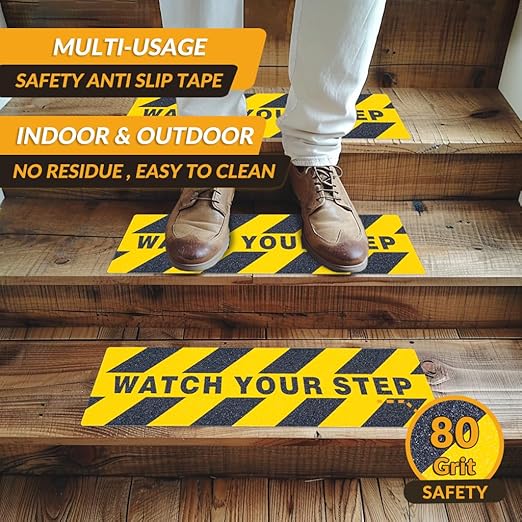 LifeGrip Anti Slip Traction Treads (5-Pack), 6" X 20", Yellow and Black, Best Grip Tape Grit Non Slip, Outdoor Non Skid Tape, High Traction Friction Abrasive Adhesive for Stairs Step, Watch Your Step