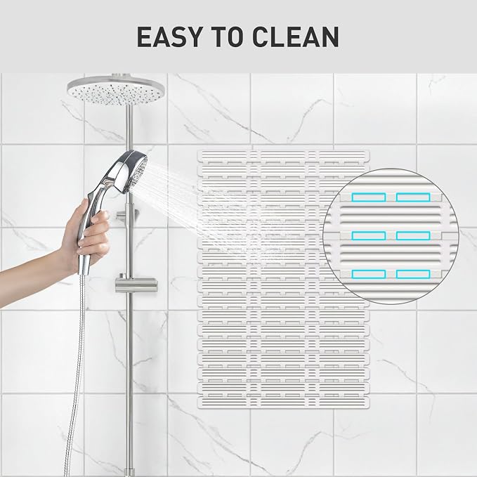 XIYUNTE Shower Mat Non Slip Bath Mat for Tub - 27 X 16 Inch TPE Bathtub Mat Non Slip Shower Mats for Inside Shower, Bath Tub Mat with Powerful Suction Cup, Easy to Cut and Dry, White