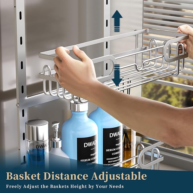 Consumest Over The Door Shower Caddy - 4 Tier Adjustable Hanging Shower Organizer Shelf with 2 Soap Holders & 22 Hooks, Rustproof Easy Installation Hanging Storage Rack for Bathroom, Silver