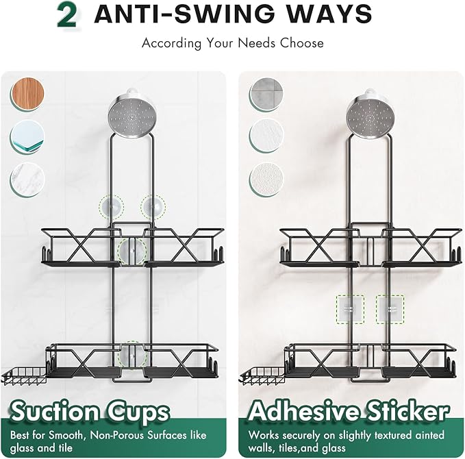 Sewulidon Stainless Steel Hanging Shower Caddy for Handheld Shower Heads,Adjustable Height Extra Long Bathroom Shower Organizer Hanger Rack with Hooks,Soap Holder