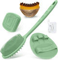 Silicone Back/Body/Face Scrubber & Lymphatic Contour Face Brush Set 4PCS, 13.4'' Soft Back Scrubber, 360° Anti-Slip Bath Glove, Unique Side-bristled Face Scrubber for All-Round Cleaning(Green)
