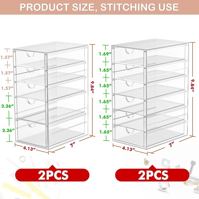 caktraie Desk Organizers And Accessories With 22 Drawers, 4 Pack Office Desktop Drawers, Plastic Makeup Organizer Containers Bins With Drawers Desk Organization, Bathroom Organizers Storage Case Box