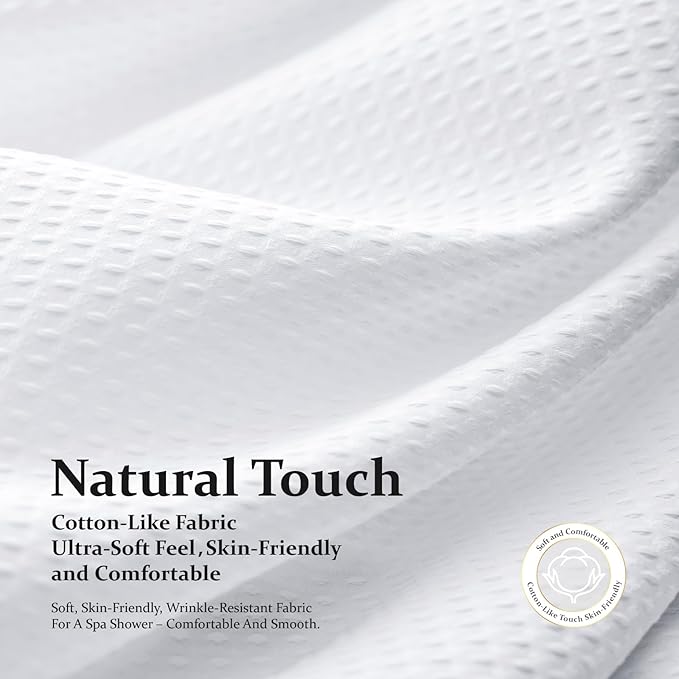 Dynamene White Fabric Shower Curtain, Waffle Weave Heavy Duty Thick Fabric Shower Curtains for Bathroom, 256GSM Weighted Hotel Luxury Cloth Shower Curtain Set with 12 Plastic Hooks, 72Wx72H, White