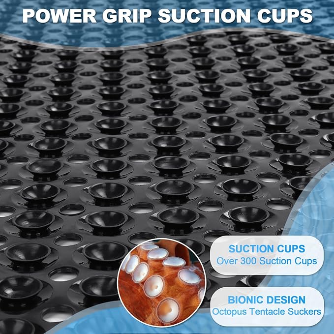 Bathtub and Shower Mats, 40x16 Inch Extra Large Non Slip Soft Bath Tub Mat with Suction Cups and Drain Holes for Bathroom Floor and Keep Tubs Clean, Machine Washable, Black