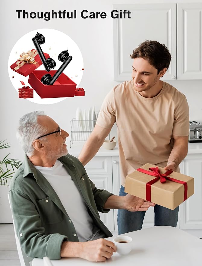 Grab Bars for Bathtubs and Showers, Shower Handles for the Elderly and People in Need, 2026 Upgraded Rubber Suction Cup with Maximum 350 lbs Suction Power, No Drilling-(Black-2 Pack)