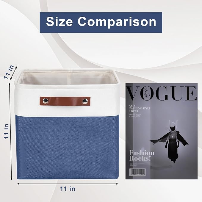 Bagnizer Collapsible Fabric Storage Cubes 11x11 Cube Storage Bins, 4 Pack Closet Baskets Box with Handles for Organizing, Shelf, Toys, Clothes, Home, Office, Nursery (Navyblue&White)