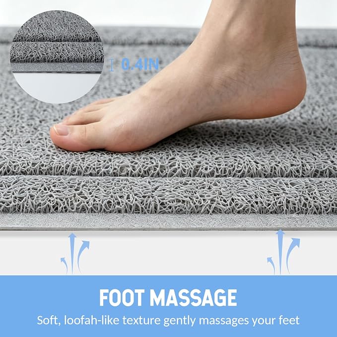 Hargiis Non-Slip Bathtub Mat, Anti Slip Shower Mat, Fast Drying Bathtub Mats, Upgraded Foot Scrubber Mat, Anti Slip Mat for Tub, Floor, Bathroom, Kitchen, Hotel (Grey 24"×16")
