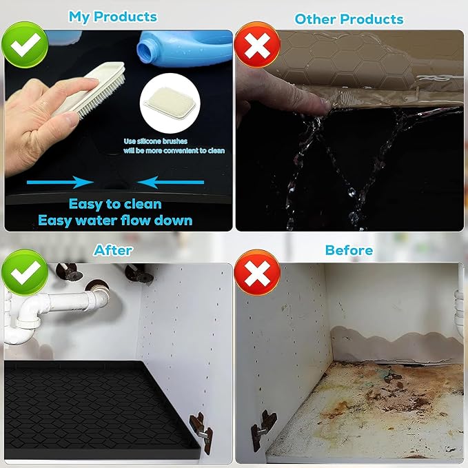 Under Sink Mat, 28"x22" Under Sink Mats for Kitchen, Silicone Waterproof Under Sink Liner, Sink Cabinet Organizer Tray with Drain Hole