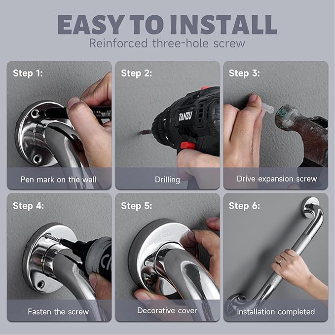 36 Inch Shower Grab Bar 1.25" Dia, 2 Pack Chrome Anti Slip Bathroom Grab Bar, 304 Stainless Steel Knurled Handicap Grab Bars, Safety Support Handrail,Bath Shower Handle for Elderly Injury Senior