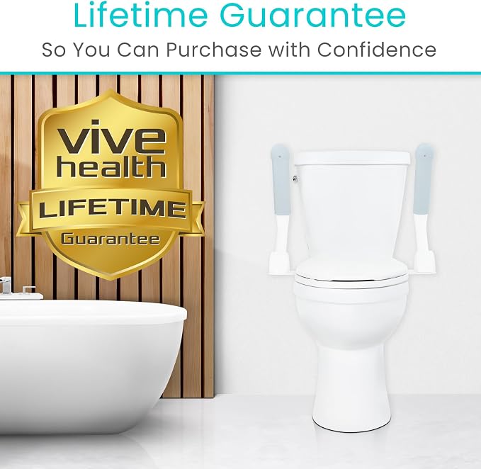 Vive Toilet Safety Rail with Flip-Up Handles - 450 lb Capacity Senior Safety Frame for Elderly & Disabled - Handicap Grab Bar Riser Stand Assist with Arms for Bathroom Assistance & Raised Toilets