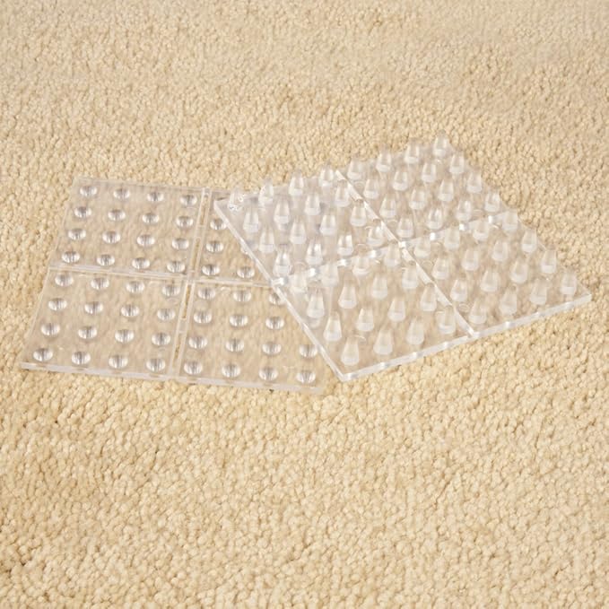SoftTouch 4" Square Adhesive Anti-Dent Carpet Protectors with 3/8" Spiked Bottom, Self-Stick Spiked Furniture Pads for Tables, Beds, Sofas, Chairs, Set of 2, Clear