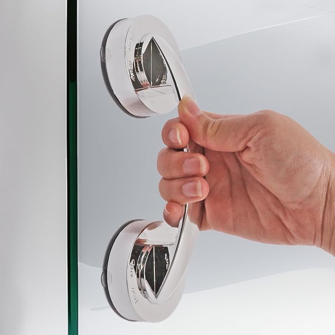 1 Pack Suction Cup Handle for Glass Door, Shower Grab Bar Without Drilling, Non-Marking Pull for Sliding Door Wardrobe Refrigerator Microwave Oven (Large,Silver)