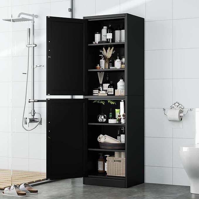 Ckzbx Metal Locker Tall Narrow Storage Cabinet, 67" H Locking Tool File Cabinets Snack Locker Organizer for School Classroom,Bedroom,Gym Home Office,Entryway and Hallway (20" W 2Door Black)