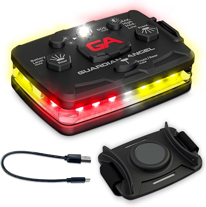 Guardian Angel Elite Series Safety Light - (Red/Yellow Front & Red/Yellow Rear) - Rechargeable, Magnetic, Hands-Free Wearable LED Light for First Responders, Firefighters, Rescue Ops & Industrial PPE