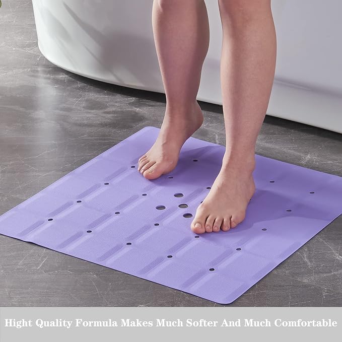 Webos Shower Mat for Textured Surface：Silicone Non Slip Shower Mat Without Suction Cups Foldable - Square Bath Mat for Reglazed Tub Textured Shower Floor (Purple, 21x21)