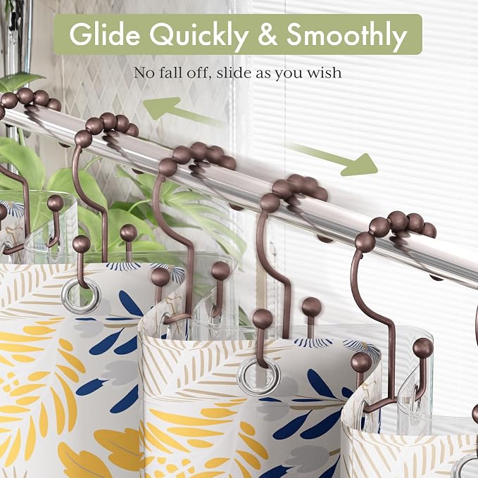 Amazer Shower Curtain Rings, Stainless Steel Shower Curtain Hooks Rings, 12 Pcs Double Glide Shower Rings for Bathroom Shower Curtain Rods Dual Rust-Resistant Shower Hooks, Bronze