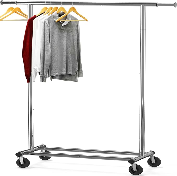 Simple Houseware Heavy Duty Clothing Garment Rack, Holds Up to 150 lbs, 42 to 67 Inches Extendable Rod, Chrome