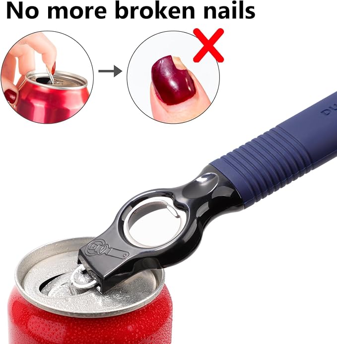 2-Pack Magnetic Beer Bottle Opener & Soda Can Opener, 2-in-1 Bottle Opener and Can Tab Opener Tool for Bartender, Long Nails, Arthritis, Silicone Handle with Build in Magnet - Navy Blue