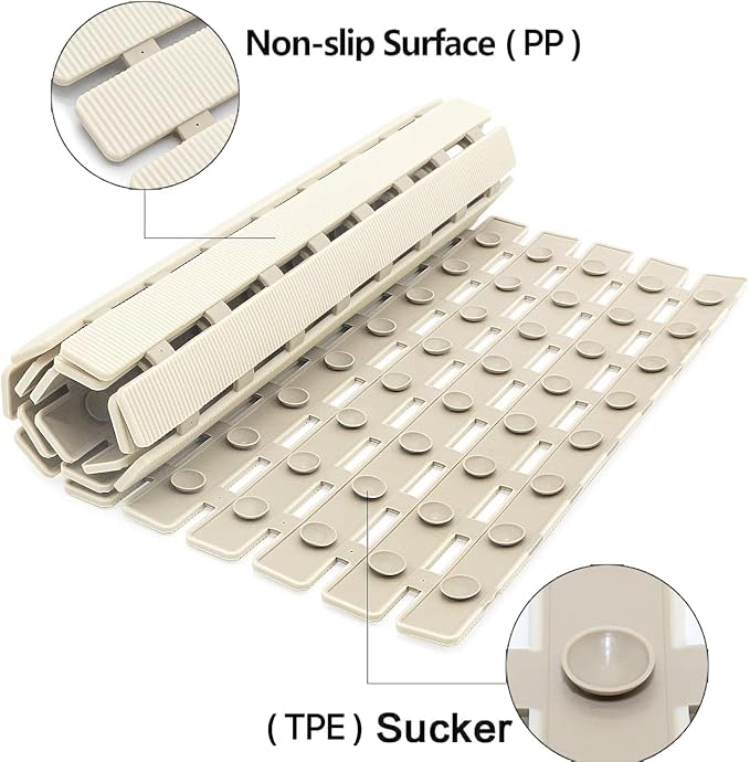 BEMISO Shower Mat Non Slip Bathtub Mat with Suction Cups and Drain Holes 27.5 x15.7 Inch Bath Mat for Tub & Shower.Easy Dry,Easy to Cut,Eco-Friendly