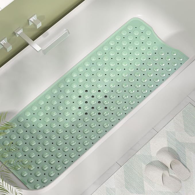 AmazerBath Shower Mat Non Slip 40 x 16 Inches, Shower Stall Mats with Suction Cups and Drain Holes, Non Slip Bath Mat for Tub for Elderly & Kids, Mint Green