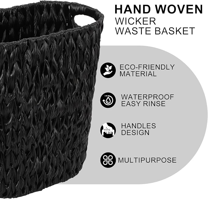 XLHOMO Black Bathroom Accessories Set with Wicker Trash Can, Black Bathroom Accessories Set Bathroom Sets Small Waste Basket Bathroom Trash Can for Bedroom Bathroom