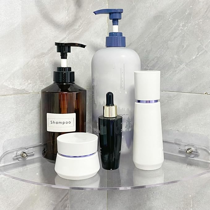 Acrylic Corner Shelves, Adhesive Shelf, Shower Caddy Organizer for Home Decor,Clear Shower Shelf,No Drilling Wall Mounted Bathroom Shelves (Clear 10 inch 2 set)