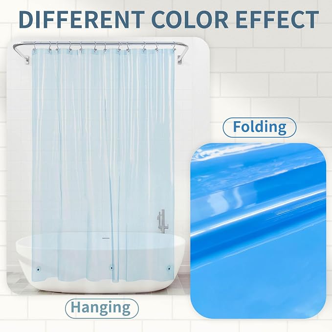 Barossa Design Shower Curtain Liner - Premium Clear Light Blue PEVA Shower Liner with 3 Magnets and Metal Grommets, Waterproof Lightweight Standard Size Bathroom Curtains - Translucent Light Blue