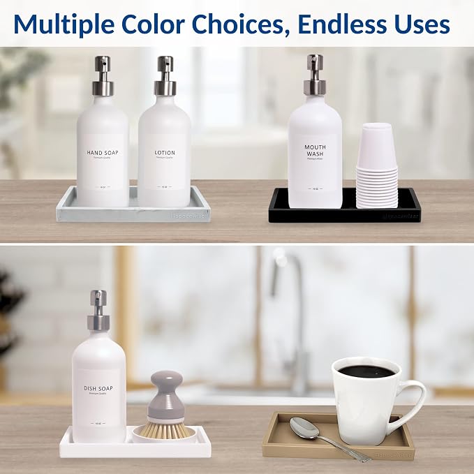 Spacewiser Countertop and Vanity Tray – Small 7.7" Silicone Soap Dispenser Trays, Flexible Bathroom Trays, Dish Soap Holder Kitchen Counter Caddy, Organizer Sink Tray for Soaps Bottles, Sponge, Keys