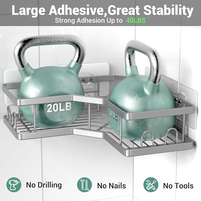 AKTECKE Corner Shower Caddy Bathroom Organizer: Adhesive Shower Rack Bathtub Shelves - 3Pack No Drilling Shower Shelf - Stainless Steel Rustproof Bath Tub Organizer