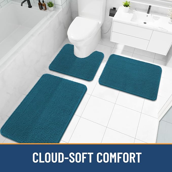 Arotive Bathroom Rugs 24" x 16", Ultra Soft Absorbent Chenille Bath Rugs, Non-Slip Rubber Backing, Machine Washable Bath Mats for Bathroom Floor, Tub and Shower, Home Decor Accessories, Peacock Blue