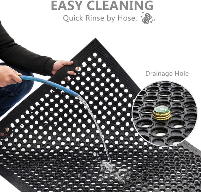 ROVSUN Rubber Floor Mat with Holes, Anti-Fatigue/Non-Slip Drainage Mat, for Industrial Kitchen Restaurant Bar Bathroom Utility Garage Pool Entry Door Mat, Indoor (36'' x 60'' Black 1Pcs)
