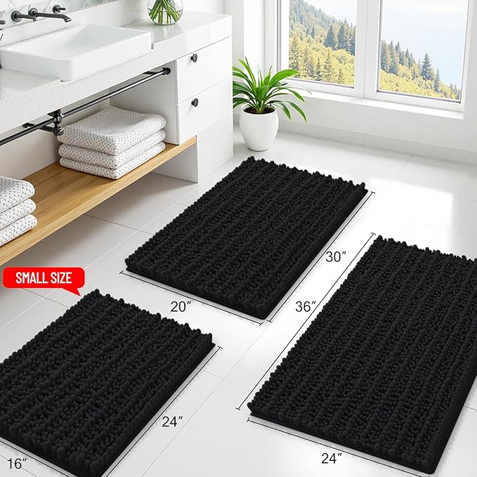 Smiry Bathroom Rugs Mat 59x35, Extra Soft Absorbent Chenille Bath Rugs, Non Slip Rubber Backing Machine Washable Quick Dry Bath Mats for Bathroom Floor, Tub, Shower, Home Decor Accessories, Black