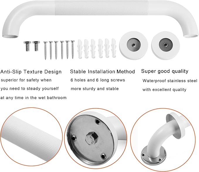 Shower Grab Bar, 2 Pack 32 Inch White Bathroom Grab Bar, 1.25" Diameter 304 Stainless Steel Anti-Slip Grab Bars for Bathtubs and Showers, Handicap Shower Grab Bar for Seniors Elderly