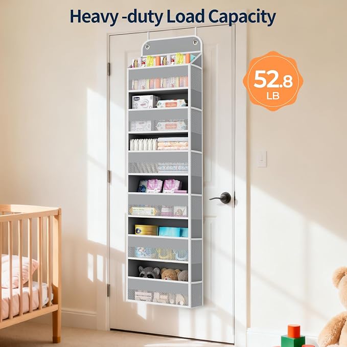 Yecaye 2 Pack Over The Door Organizer, 6-Tier Closet Door Hanging Organizer with 12 Mesh Pockets, Bathroom Organizers and Storage, Ultra Sturdy Large Capacity Over Door Storage Newborn Baby Essentials