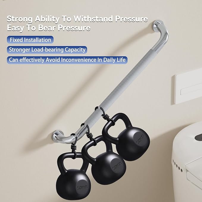 Shower Grab Bar, 24 Inch Bathroom Grab Bar Handle with Anti-Slip Knurled Grip, Stainless Steel Bath Balance Bar, 1.25" Diameter Bath Safety Bar Support for Seniors Pregnant, Polished Chrome- 2 Pack