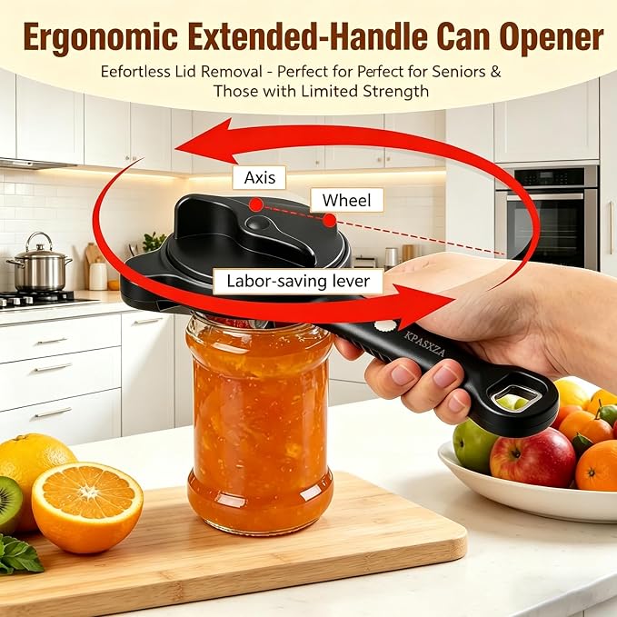 Jar Opener for Weak Hands,4 in 1 Multi-Purpose Jar Openers,Adjustable Jar Opener,Multi-Functional Bottle Openers with Non-Slip Grip for Wine Bottle,Perfect for Arthritis and Weak Hands (Black)