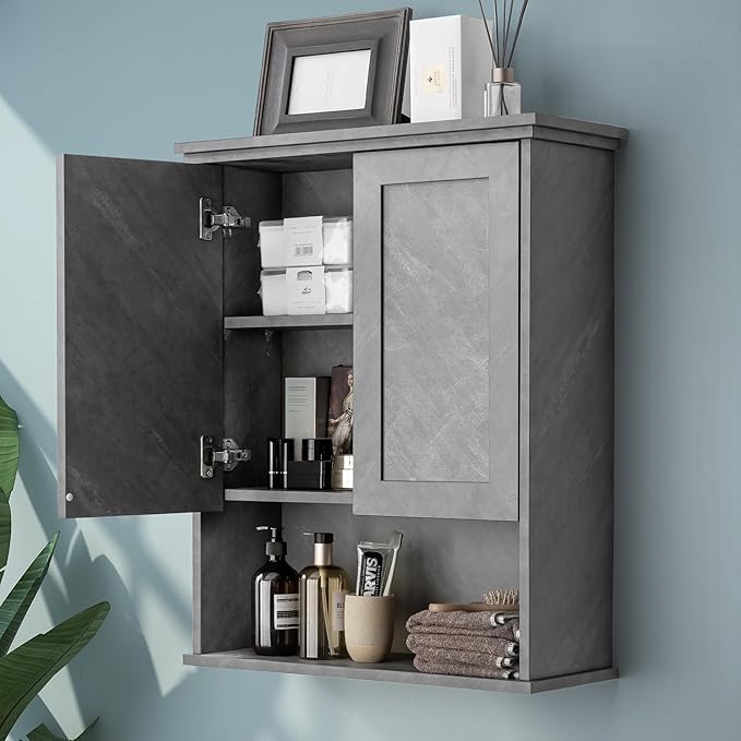 VANIRROR Bathroom Wall Cabinet Over Toilet Storage Cabinets 25x30 in Above Toilet Wood Medicine Cabinets for Bathroom Wall Mounted Cabinet with 2 Door & Adjustable Shelf Texture Grey