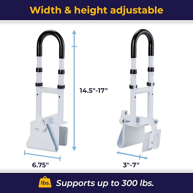 Drive Medical Adjustable Bathtub Grab Bar & Bathtub Safety Rail - Easy Clamp-On Installation - Durable Powder-Coated Steel Construction - Adjustable Height 14” to 17” - Scratch Proof Non-Slip Pads