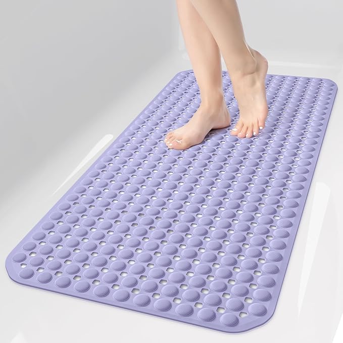 OTHWAY Bath Tub Shower Mat Non Slip, Bathtub Floor Liner Mats for Inside Shower Bathroom, Suction Cups and Drain Holes for Feet Scrubbing, Machine Washable, Soft on Feet, 35x16 Inch, Lavender