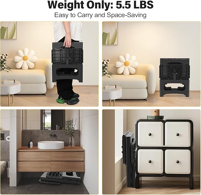 Folding 2-Step Stool for Adults, Non-Slip Collapsible Footstool for Office, Portable Bedside Step Stool, Hold up to 300 lbs, Lightweight & Foldable Step Ladder for Pool Office Home RV