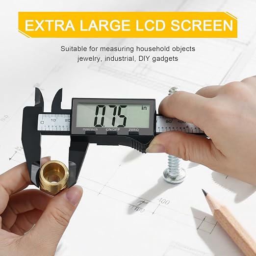 Digital Caliper, Sangabery Dial Caliper 6 Inch with Extra-Large LCD Screen, Plastic Vernier Calipers Measuring Tool, Electronic Ruler, Inch & Millimeter Conversion, Use for Jewelry, Industrial, DIY