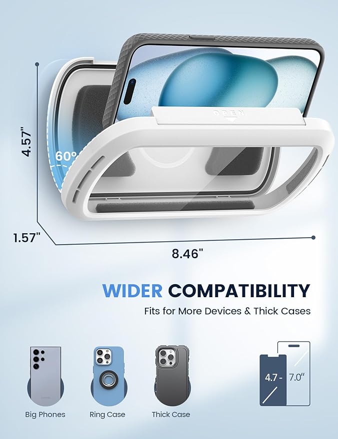 Lamicall Shower Phone Holder with Speaker Holes, IPX6 Waterproof Clear Sound & 480° Rotation Shower Case Accessories, Waterproof Bathroom Wall Mount for iPhone 17 Pro Max, S26 Ultra, 4-7" Phone