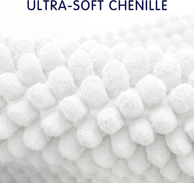 SUBRTEX Bathroom Rugs, 24" x 36" Chenille Bath Rug Soft Short Plush Bath Mat Soft Shower Mat Water Absorbent Shower Mat Quick Dry Machine Washable, White