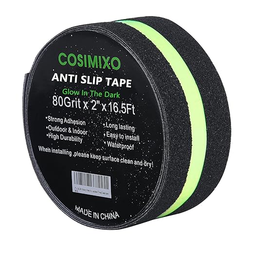 COSIMIXO 2" x 16.5FT Anti Slip Tape with Glow in The Dark Stripe,Premium Grip Tape Non Slip Stair Treads Tape,Non Skid Tape, High Traction Adhesive for Stairs Step Black/Green
