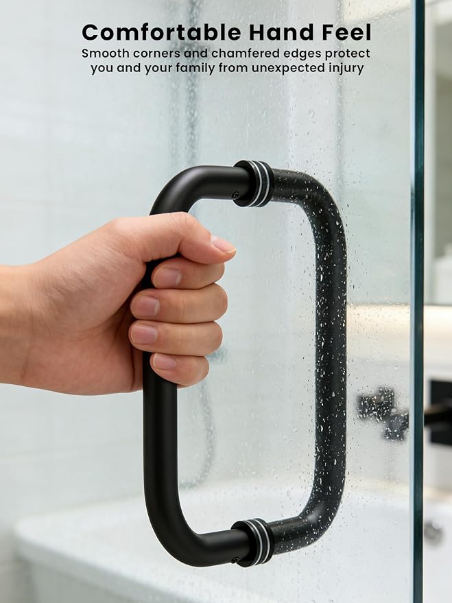 Shower Door Handle, 8 Inch Hole Centers (CTC), 304 Stainless Steel Back-to-Back Glass Door Pull Replacement Hardware for Frameless Sliding Bathroom Doors, Heavy Duty Tubular Grip, Matte Black